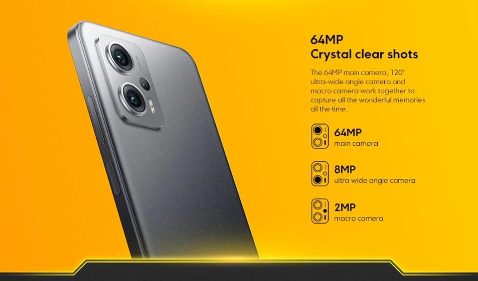 POCO X4 GT 5G أفضل هواتف الألعاب 3 CAMERA MAIN POCO X4 GT 64 MP ULTRA WIDE POCO X4 GT 8 MP CAMERA MACRO POCO X4 GT 2 MP