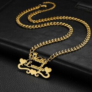 سلسلة قلادة مقاوم للصدأ مع القلب مخصصة 2 أسماء الإسم و اللقب 1