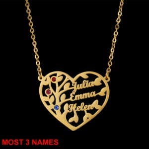 قلادة شجرة الأسرة إضافة ستة أسماء شخصية. مجوهرات من الفولاذ المقاوم للصدأ مع ماسة كريستالية ملونة