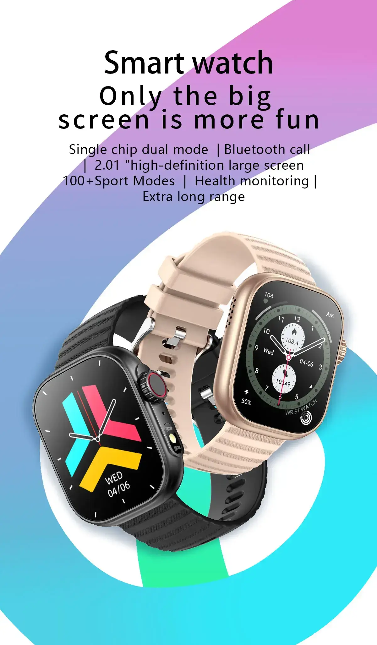 ساعة SENBONO الذكية شاشة كبيرة وضع مزدوج اتصال بلوتوث اكثر من 100 وضع رياضي