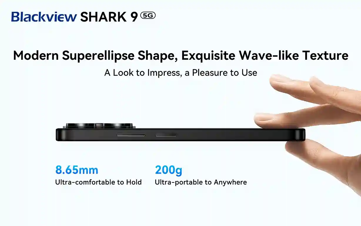 هاتف Blackview SHARK 9 5G مواصفات مذهلة و سعر لا يصدق 6 BLACKVIEW SHAREK 9 5G شكل بيضاوي فائق حديث مع ملمس رائع يشبه التموج