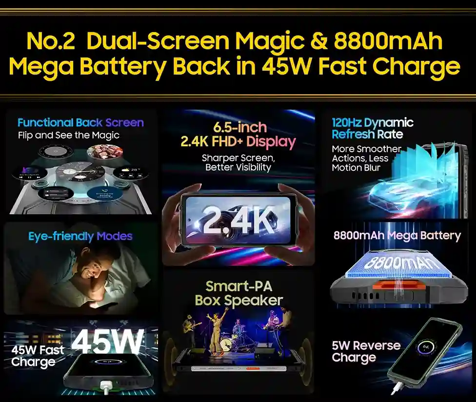 OSCAL PILOT 2 شاشة سحرية مزدوجة و بطارية ضخمة بسعة 8800 مللي امبير في الساعة مع شحن سريع بقوة 45 واط