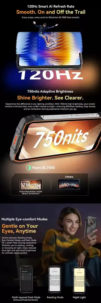 BLACKVIEW BL7000 5G شاشة سلسة وواضحة تحمي عينيك في جميع الأوقات BLACKVIEW BL7000 5G شاشة سلسة وواضحة تحمي عينيك في جميع الأوقات