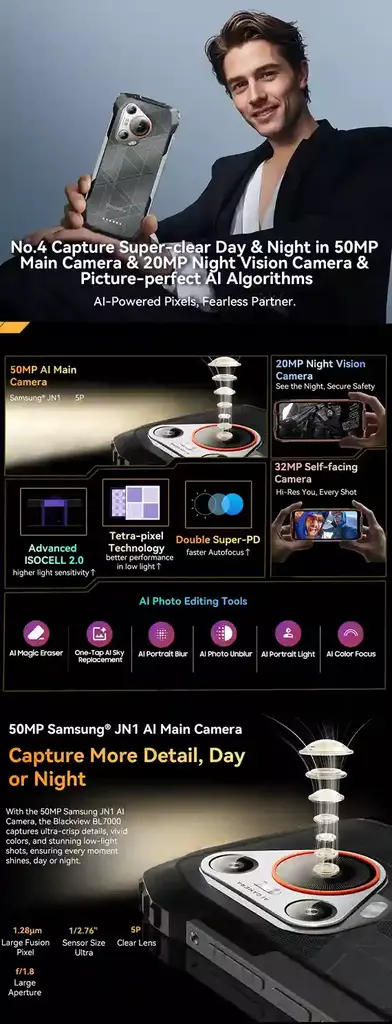 BLACKVIEW BL7000 5G نظام كاميرا متطور لالتقاط صور فائقة الوضوح في أي وقت BLACKVIEW BL7000 5G نظام كاميرا متطور لالتقاط صور فائقة الوضوح في أي وقت