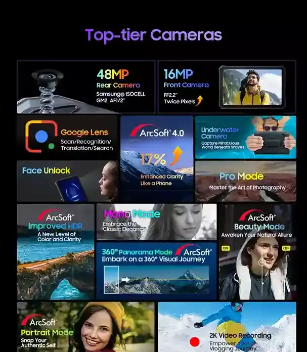 Blackview Active 8 Pro كاميرات فائقة الجودة لالتقاط صور ومقاطع فيديو مذهلة Blackview Active 8 Pro كاميرات فائقة الجودة لالتقاط صور ومقاطع فيديو مذهلة