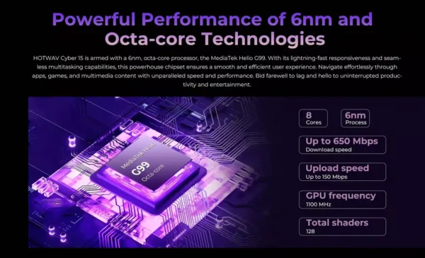HOTWAV Cyber 15 معالج Helio G99 بتكنولوجيا 6 نانومتر ومعالج ثماني النواة