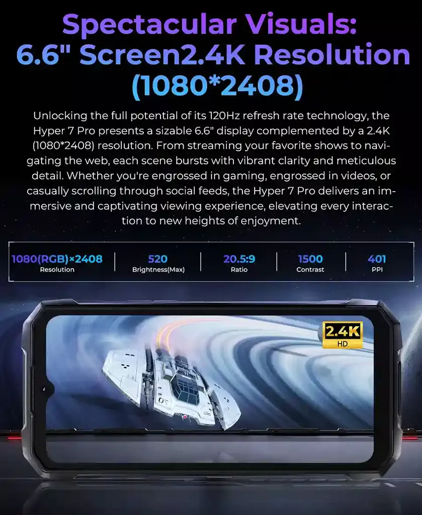 HOTWAV Hyper 7 Pro شاشة 6.6 بوصة بدقة 2.4K لتجربة بصرية مذهلة HOTWAV Hyper 7 Pro شاشة 6.6 بوصة بدقة 2.4K لتجربة بصرية مذهلة