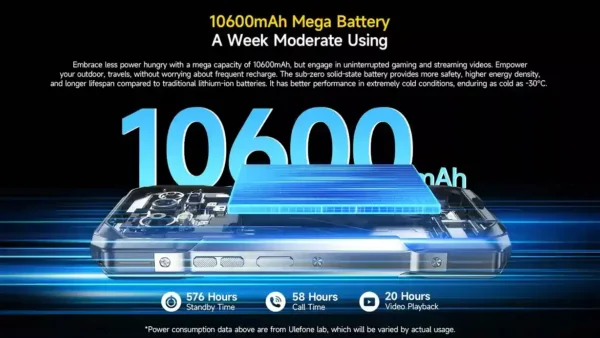 طاقة لا تنتهي مغامرات بلا حدود بطارية 10600mAh في Ulefone Armor 27 Pro