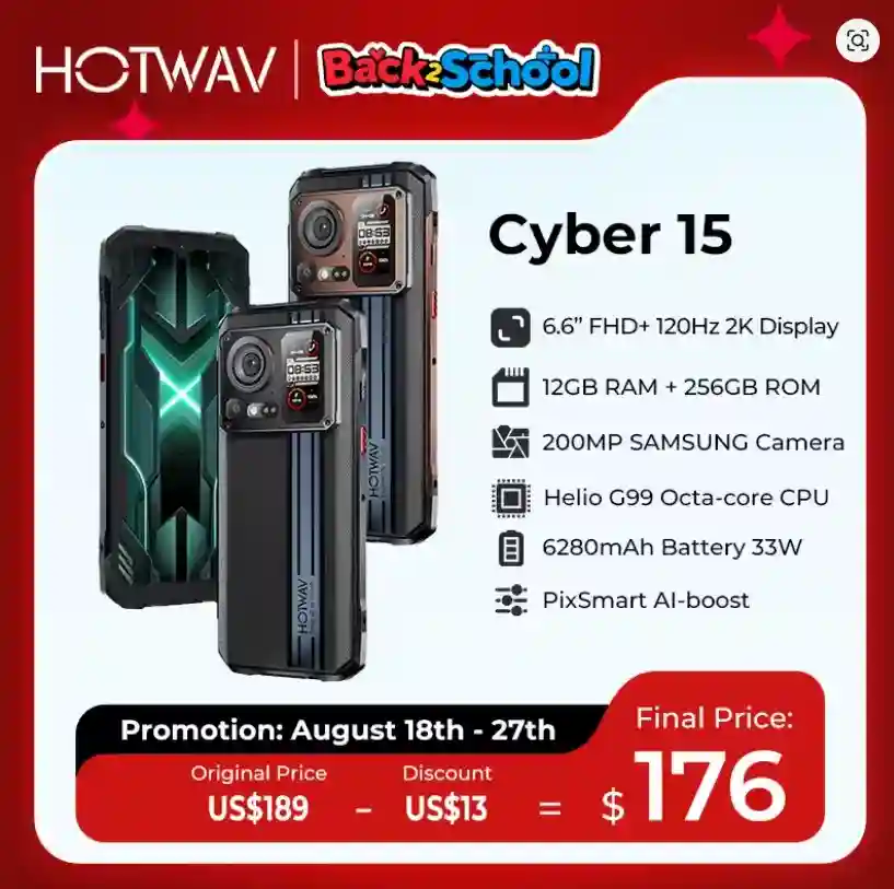 هاتف HOTWAV Cyber 15 تصميم مذهل شاشتان وقوة كاميرا 200 MP