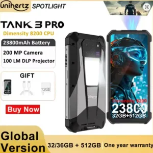 هاتف Unihertz Tank 3 Pro يجمع بين بطارية 23800 بالإضافة إلى بروجيكتور مدمج بقوة 100 لومن