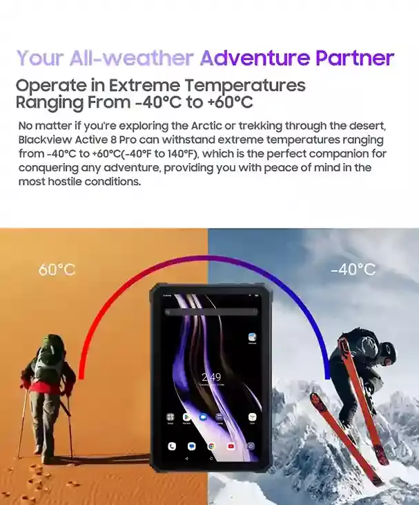 يعمل في درجات حرارة قصوى Blackview Active 8 Pro يتحمل من -40 درجة مئوية إلى 60 درجة مئوية يعمل في درجات حرارة قصوى Blackview Active 8 Pro يتحمل من -40 درجة مئوية إلى 60 درجة مئوية