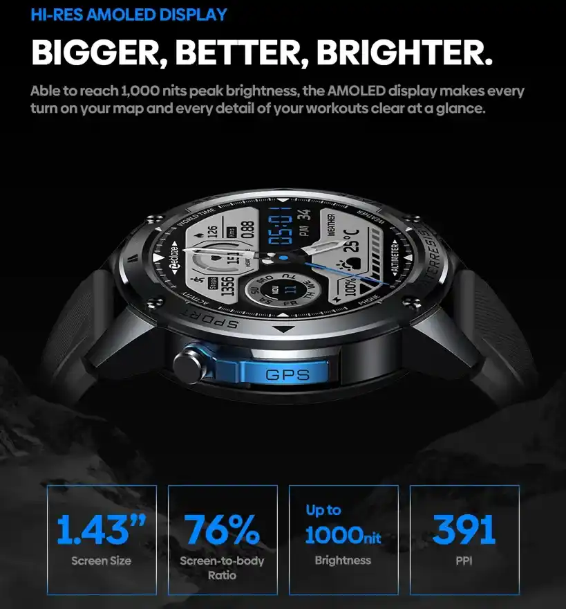 Zeblaze Stratos 2 Ultra المواصفات و السعر 7 Zeblaze Stratos 2 Ultra شاشة AMOLED فائقة الوضوح رؤية لا مثيل لها