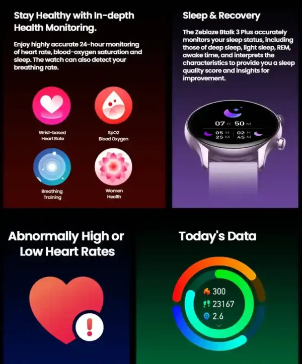 صحتك في معصمك Zeblaze Btalk 3 Plus تتبع دقيق للنوم، القلب، والأكسجين