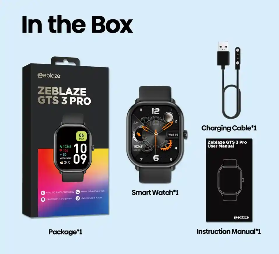 سعر و مواصفات Zeblaze GTS 3 Pro مزايا كبيرة تنتظرك 7 محتويات علبة Zeblaze GTS 3 Pro