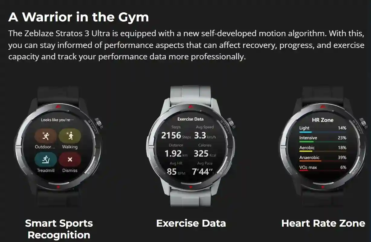 Zeblaze Stratos 3 Ultra ساعة المغامرات المثالية 10 مراقبة معدل ضربات القلب وبيانات التمرين في Zeblaze Stratos 3 Ultra