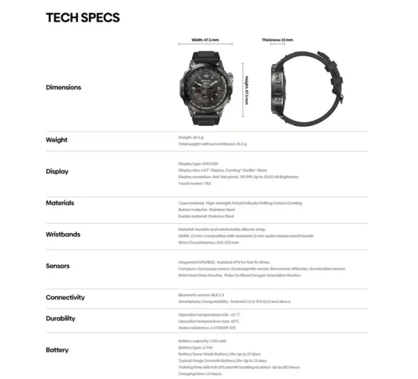 مواصفات Zeblaze Stratos 2 Plus بالتفصيل