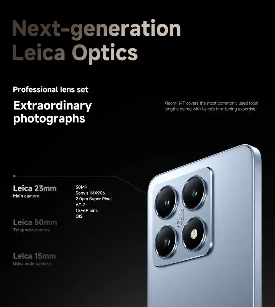 سعر و مواصفات هاتف Xiaomi 14T مميزات شاومي 14T 10 استكشف عالم التصوير الاحترافي مع كاميرات Xiaomi 14T المدعومة بـ Leica مع مستشعر Sony IMX906 وOIS
