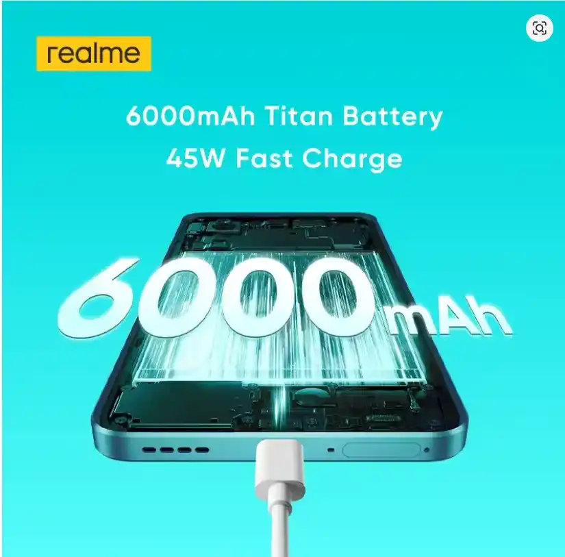 هاتف realme P3 بطارية 6000 مللي أمبير و شحن سريع 45 واط 10 بطارية تيتان 6000mAh في realme P3 5G